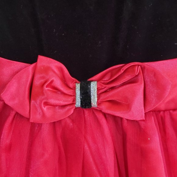 Jona Michelle Girls 5 Black Red Fancy Party Swing Dress Floral Flock Mesh Skirt - Picture 9 of 9